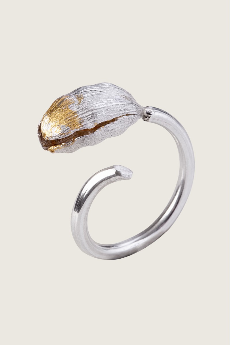 Cardamom Silver Ring with Gold Detailing